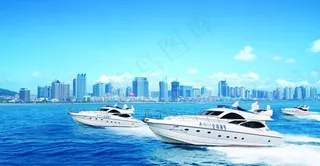 城市游艇海景图图片
