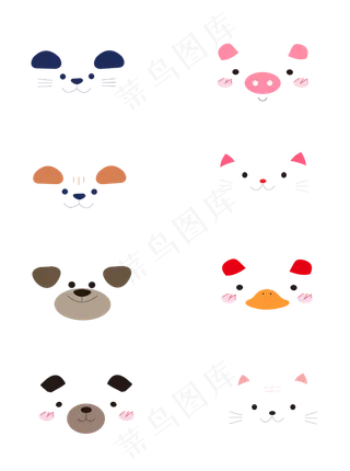 呆萌动物表情汇集矢量图,免抠元素
