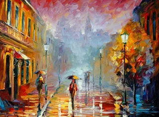 油画 秋天的雨图片