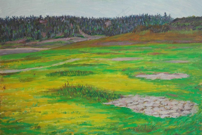 绿草地高清风景油画