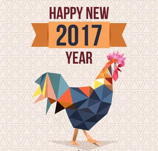 多边形公鸡背景的新年背景