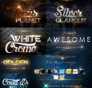 6款金色和银色等金属艺术字PS样式