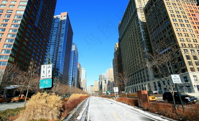纽约 曼哈顿 冬季的街道图片