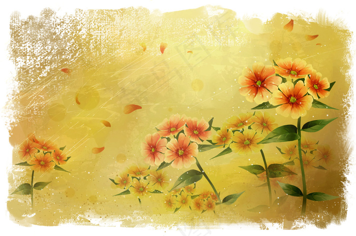 复古花卉花叶背景PSD分层素