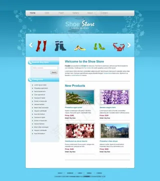 蓝色鞋子网店CSS模板