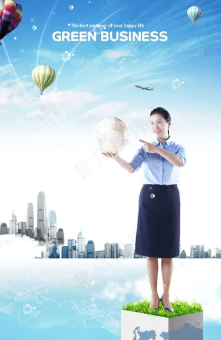 单手托着地球的商务职场人物PSD分...