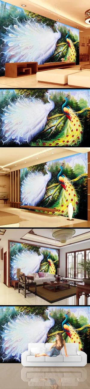 中国风孔雀清雅背景墙