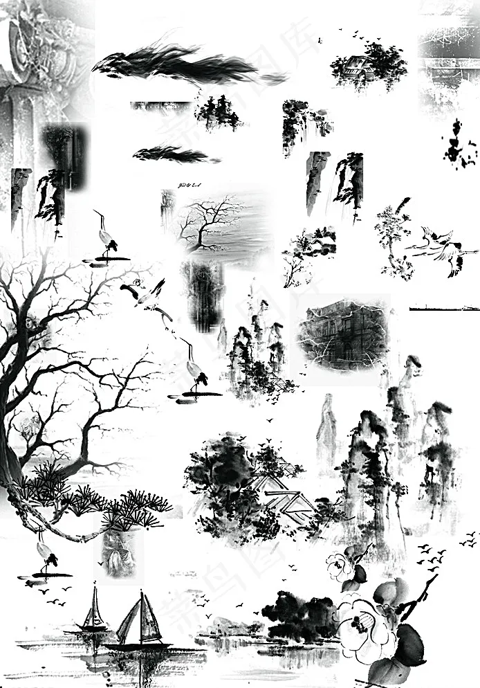 水墨画素材图片(3508X4961(DPI:300))psd模版下载