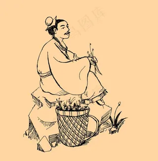 手绘线描古代人物图片