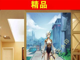 手绘插画装饰画美女玄关背景墙
