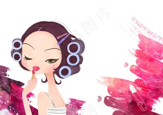 美发卷发人物插画PSD分层模