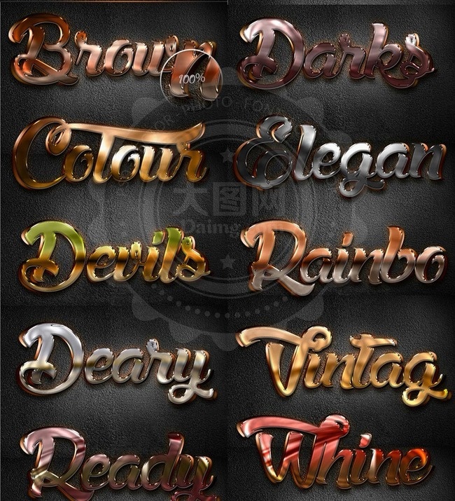 10款镏金质感的艺术字PS样式