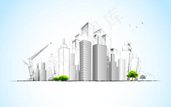 手绘建筑设计规划背景矢量素材