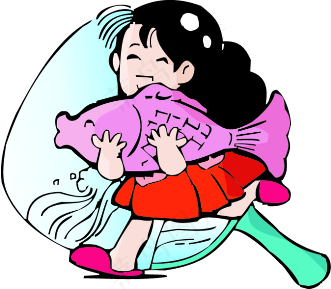 抱着鲤鱼的小女孩