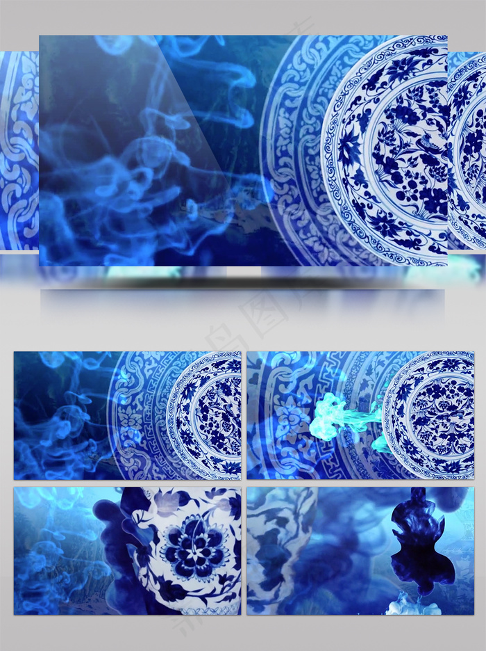 古风水墨龙纹青花瓷戏曲舞台背景视频