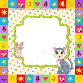 彩色花朵小猫婴儿请贴图片