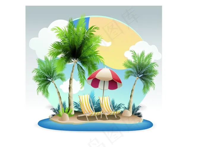 海滩风景插画cdr矢量模版下载