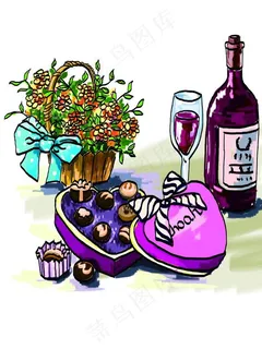 手绘花篮红酒糖果图片