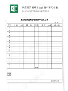 家庭经济困难学生免费申请汇总表