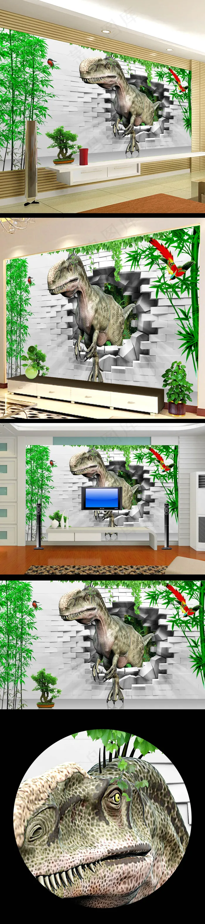 恐龙世界3D电视背景墙设计(9071X5669(DPI:72))psd模版下载