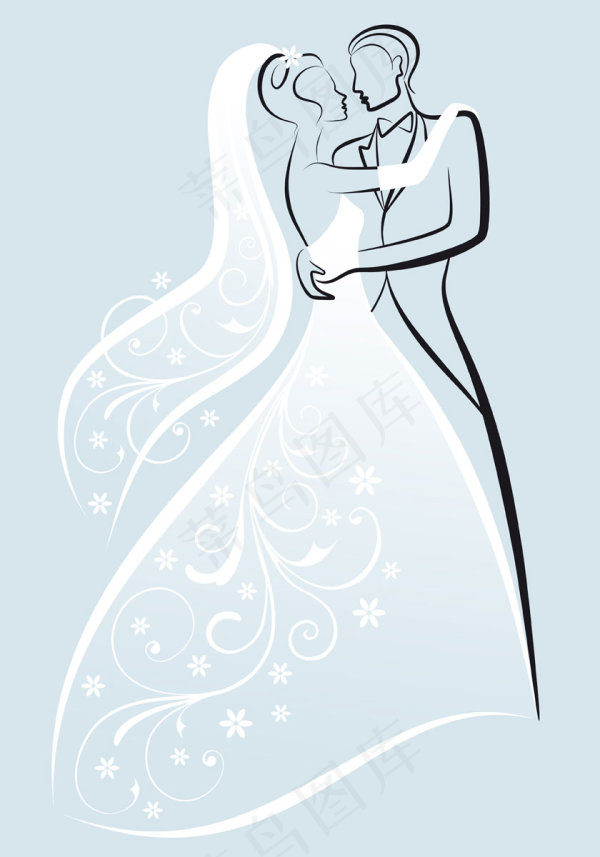 精美线稿婚礼背景03――矢量素材