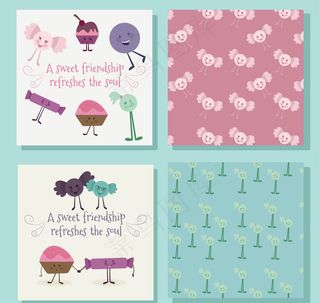 四个可爱的友谊贺卡片