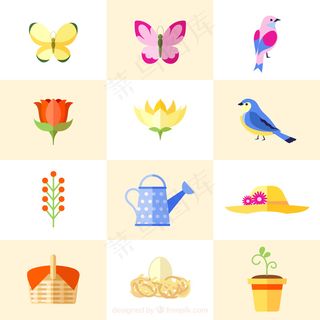 春天美丽的花朵和动物