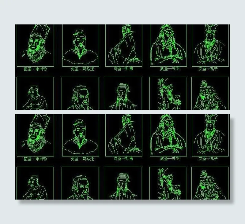 中华十圣CAD图块素材