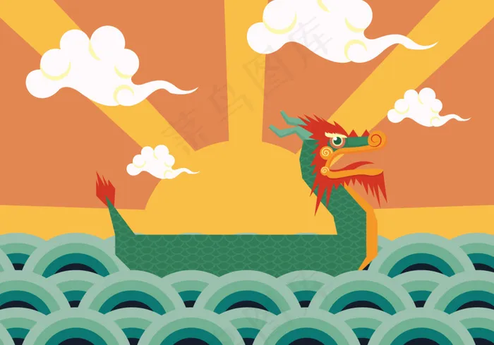 扁平化端午节龙舟eps,ai矢量模版下载