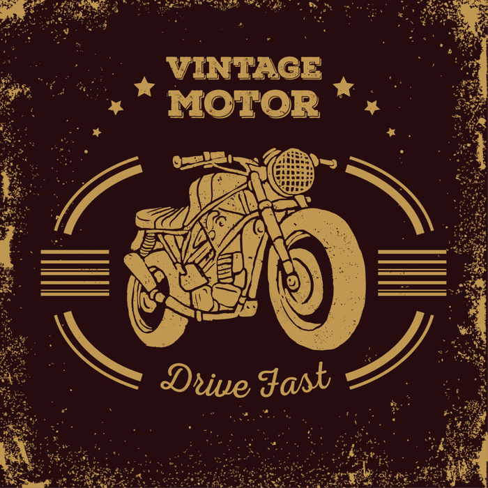 老式摩托剪影徽章素材