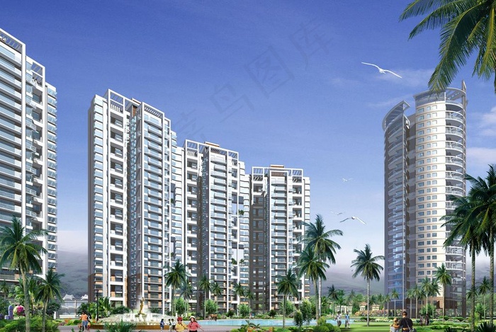 小高层小区中心花园效果图图片