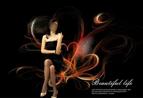 线条图案与抹胸裙美女PSD分层素材 线条图案与抹胸裙美女PSD分层素材