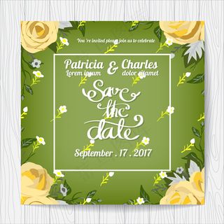 绿色背景装饰花边婚礼邀请卡