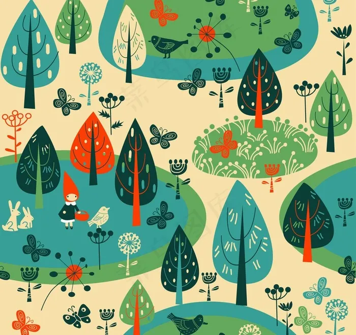 卡通背景 森林背景图片eps,ai矢量模版下载