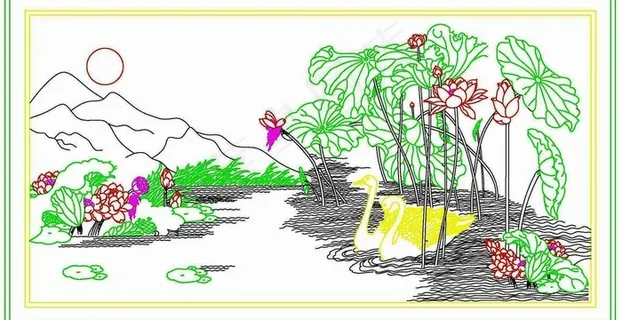 荷绿花红鹅游图片