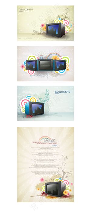 立体电视炫彩花纹背景矢量图