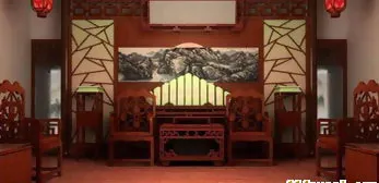 中式古色古香客厅3D模型免费下载，...
