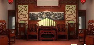 中式古色古香客厅3D模型免费下载，...