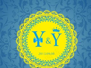 蓝色 黄色婚礼主题logo设计