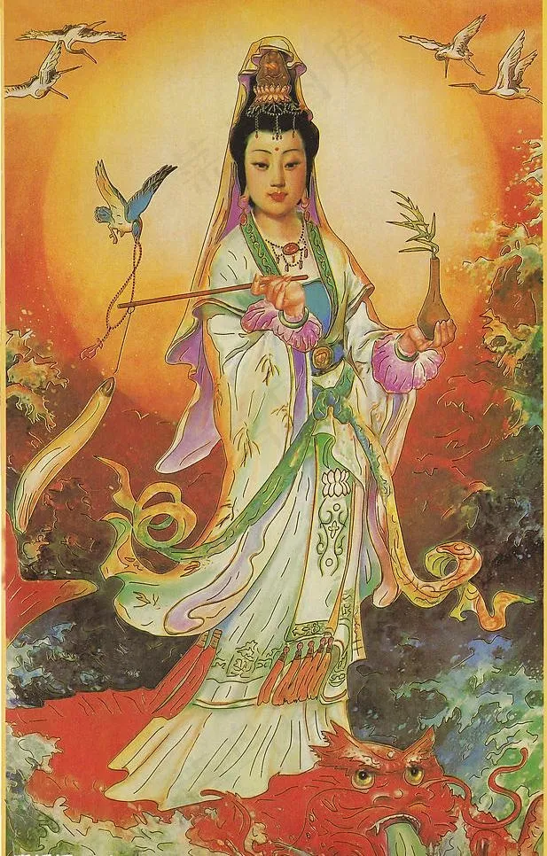 金边骑龙观音图片