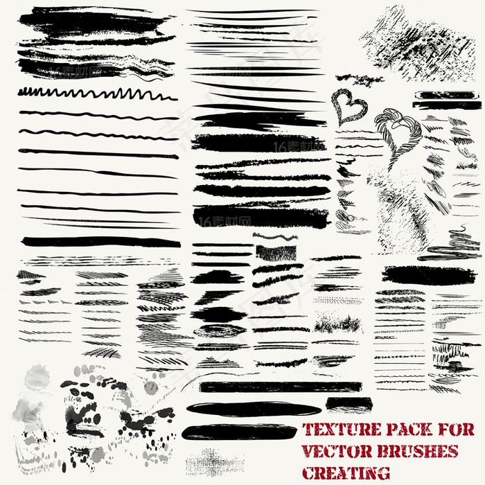 精美毛笔笔触笔刷矢量素材