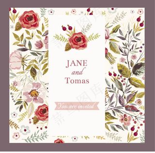 创意婚礼邀请函鲜花背景矢量素材