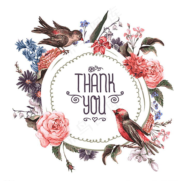 水彩花鸟感恩卡图片