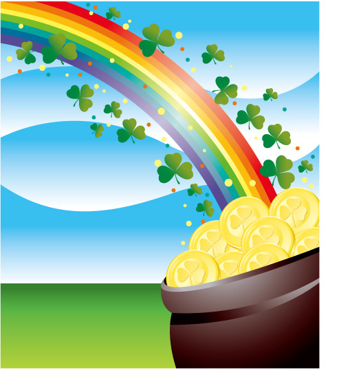 矢量彩虹金币素材图片