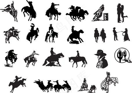 西部牛仔剪影矢量