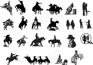 西部牛仔剪影矢量