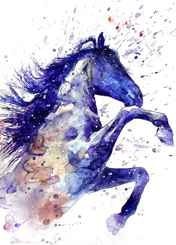 水彩烈马手绘免抠元素