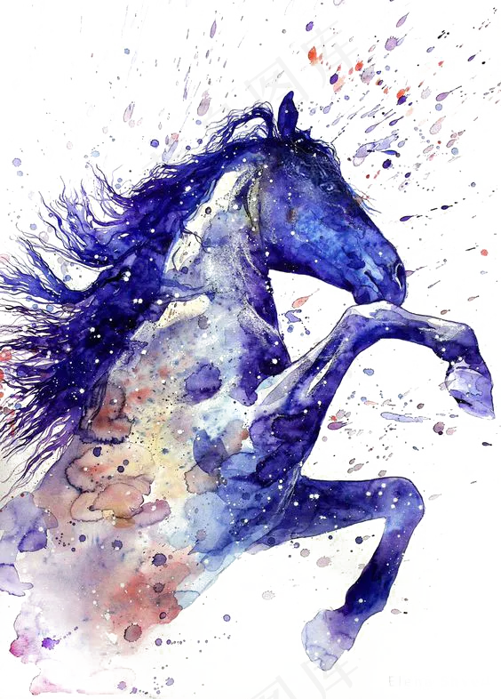 水彩烈马手绘免抠元素