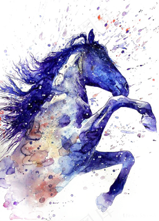 水彩烈马手绘免抠元素
