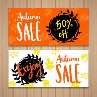 秋天BANNER秋季促销风景矢量集...